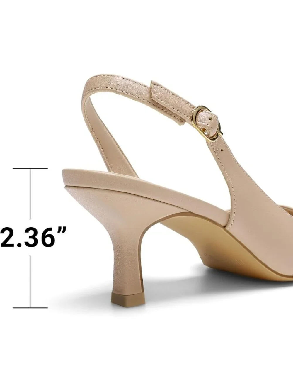 Womens Nude Faux Leather Kitten Slingback Low Heels Casual Dress Shoes Pumps